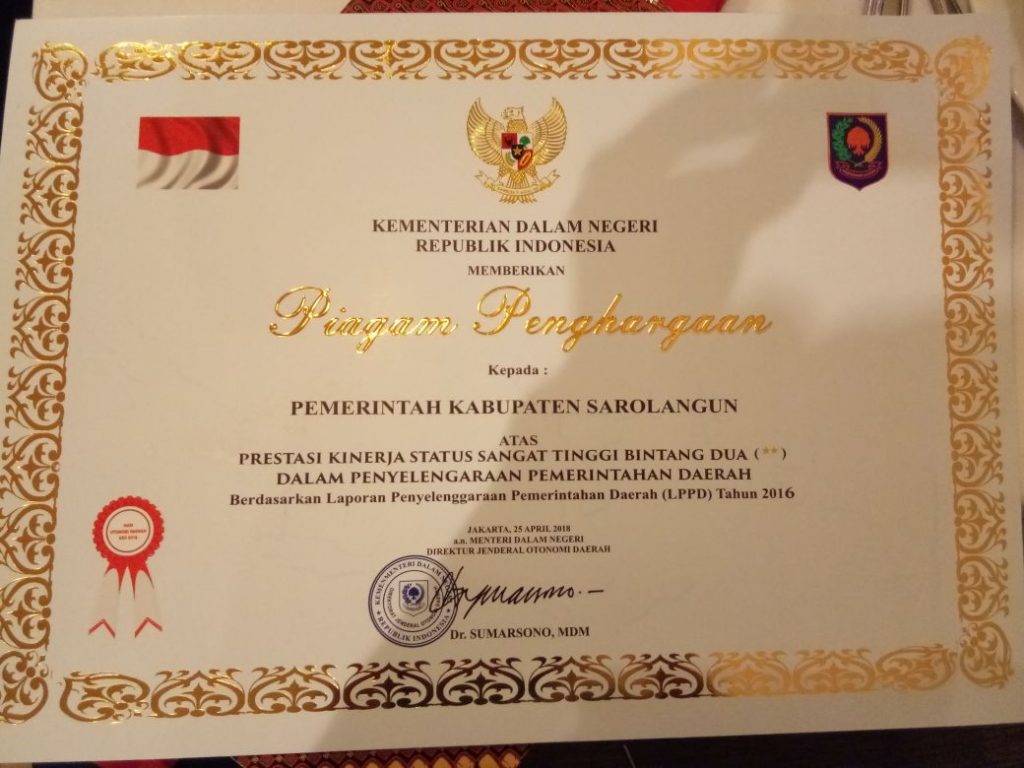 Kembali Raih Penghargaan, Sarolangun Makin Diakui di Kanca Nasional