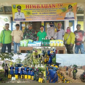 Pemdes Mentawak Baru Semprot Disinfektan di PT PKM