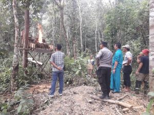 Polsek Air Hitam Bersama Tripika Kecamatan Air Hitam dan Pemdes Jernih Musnahkan Alat Akfititas Peti
