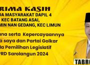 Tabroni SE, Ucapkan Terima Kasih Kepada&nbsp; Masyarakat Dapil 4 Sarolangun